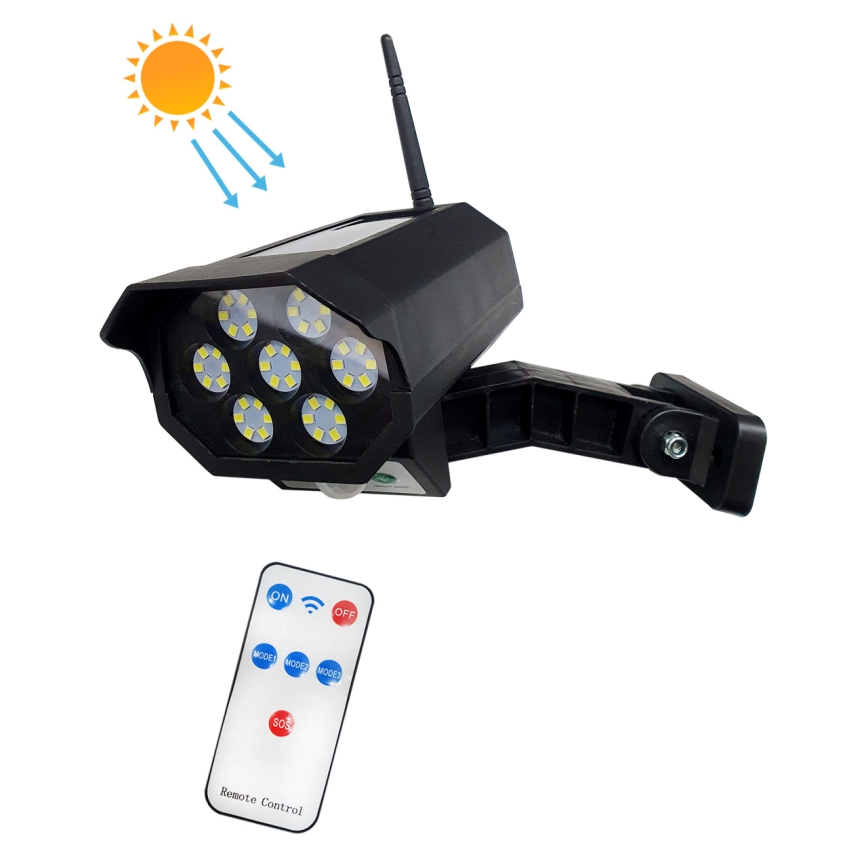 Câmara de segurança LED solar fictícia com sensor LED/3,7V IP44 preto + comando