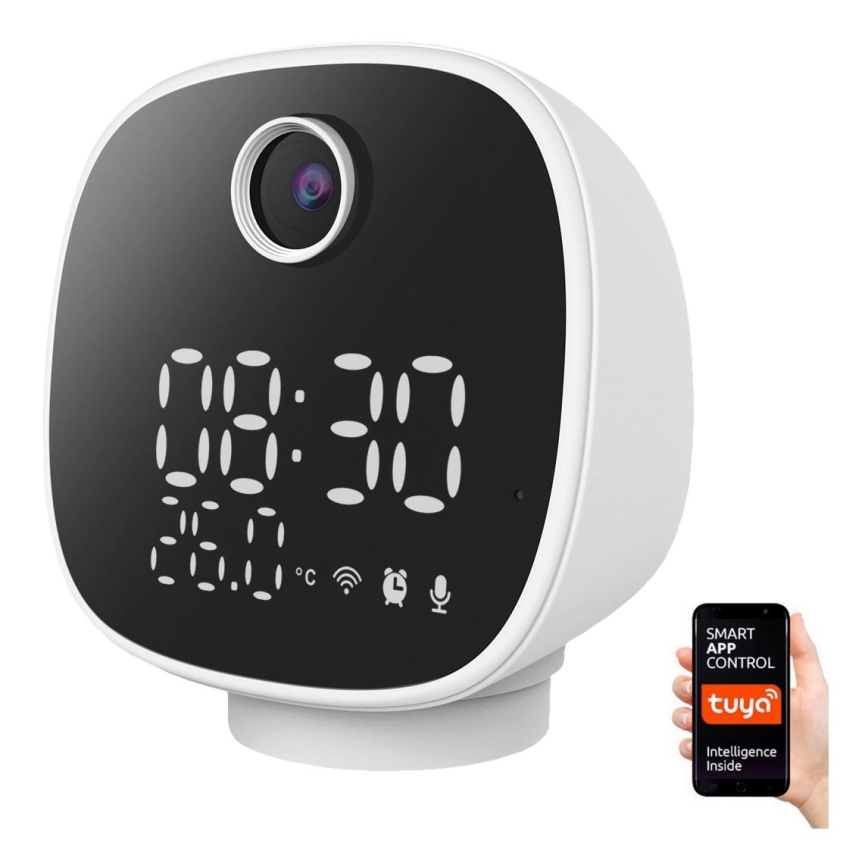 Câmara inteligente com despertador, termómetro e luz LED 1296p 3Mpx 5V Wi-Fi Tuya IP65