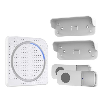 Campainha de tomada sem fios 230V + 2x botão IP56 branco