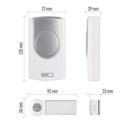 Campainha sem fios 3xAA IP44 branco/prateado
