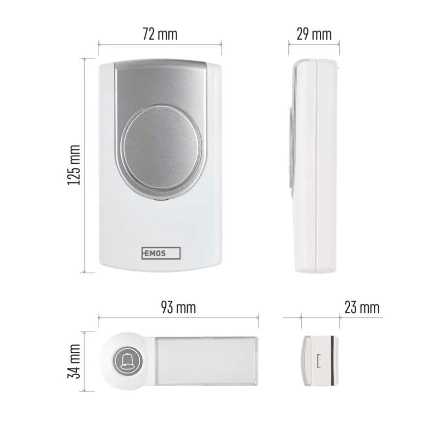 Campainha sem fios 3xAA IP44 branco/prateado