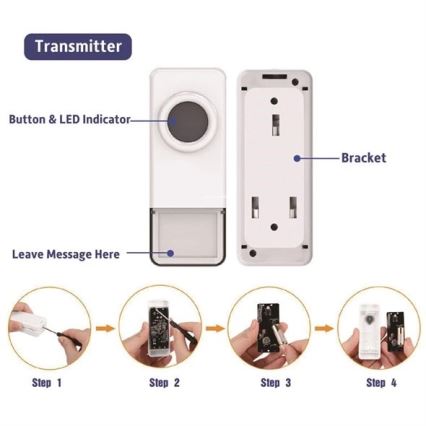 Campainha sem fios 3xAAA/1xA23 IP55 branco