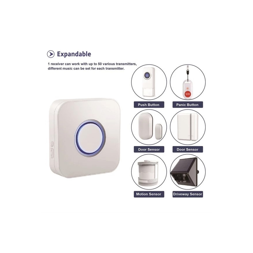 Campainha sem fios 3xAAA IP55 branca