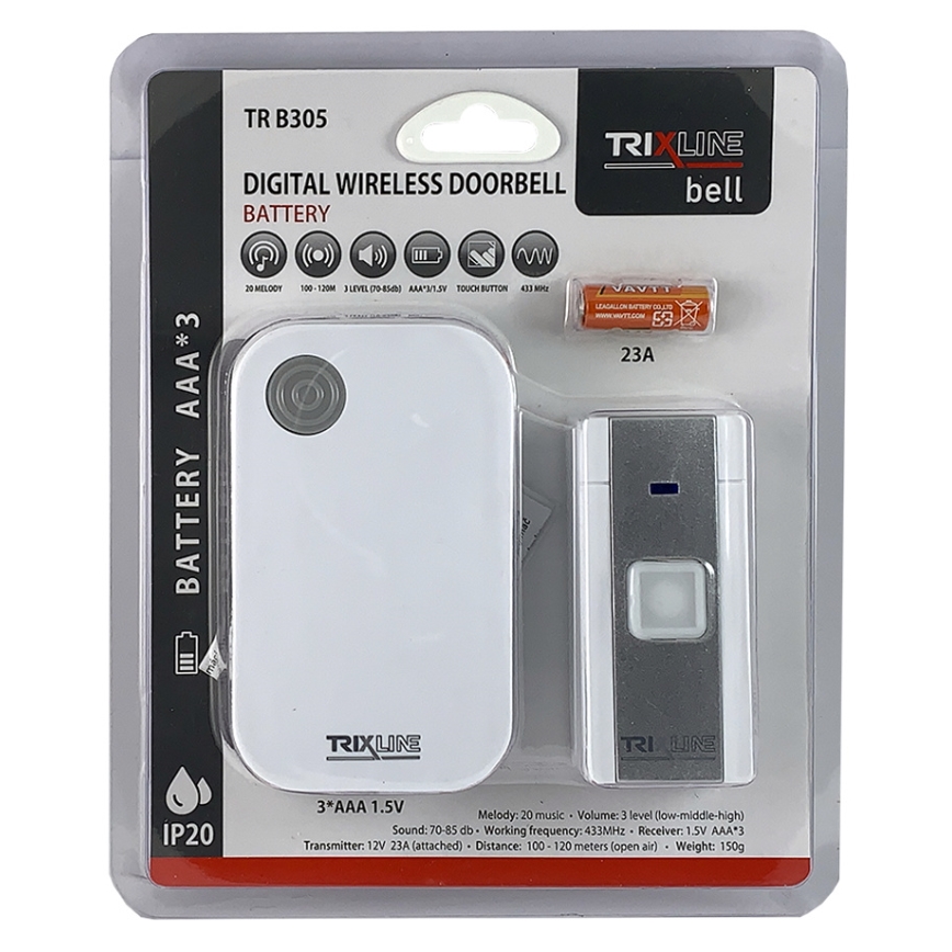 Campainha sem fios BELL 1x23A + 3xAAA branco