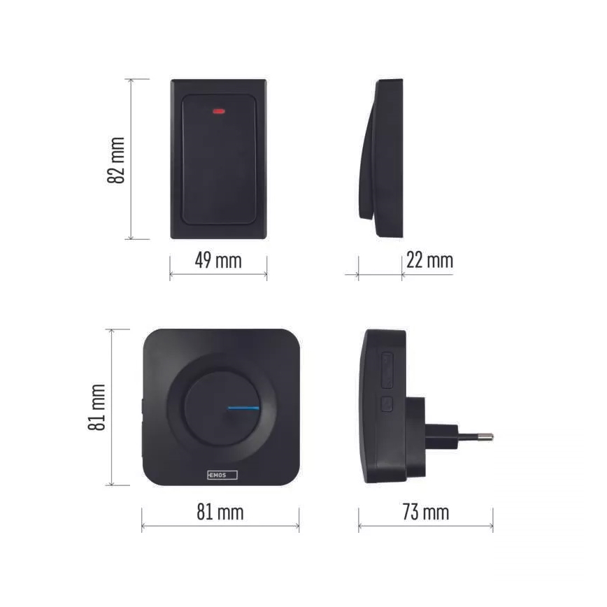 Campainha sem fios de tomada 230V IP44 preta