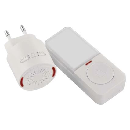 Campainha sem fios para tomada 230 V + 1x CR2032 branca