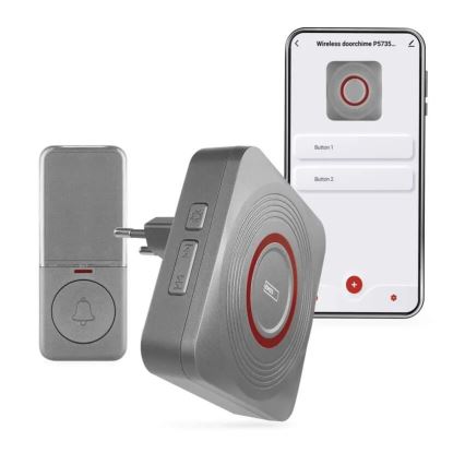 Campainha sem fios para tomada GoSmart 230V + 1x CR2032 cinzenta Wi-Fi