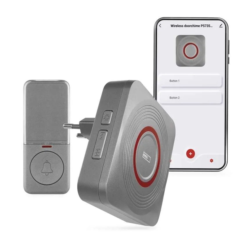 Campainha sem fios para tomada GoSmart 230V + 1x CR2032 cinzenta Wi-Fi