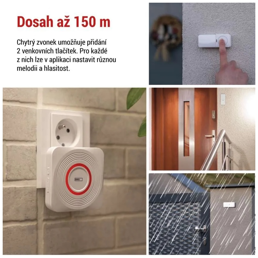 Campainha sem fios para tomada GoSmart 230V + 1xCR2032, branca, Wi-Fi