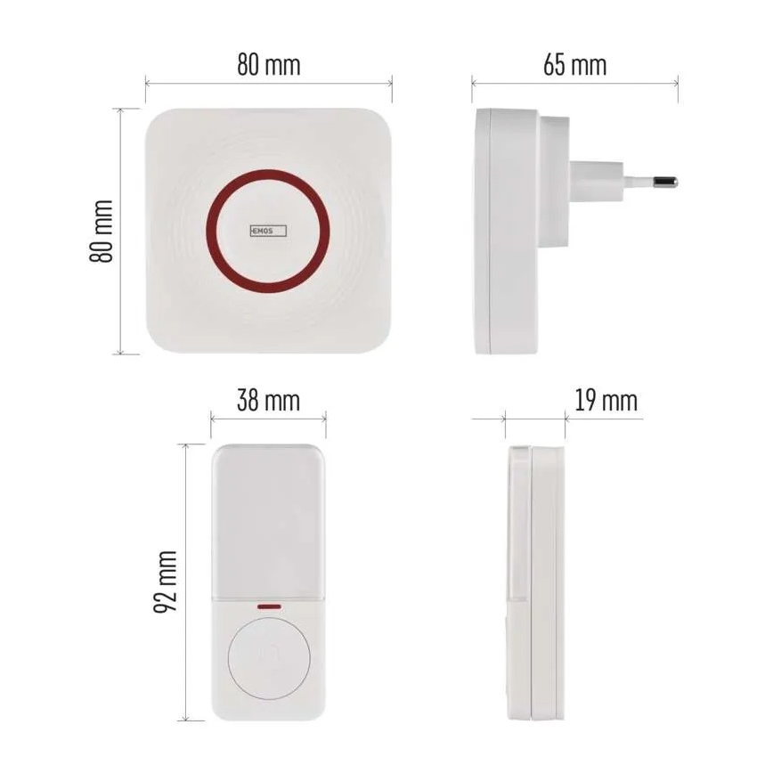Campainha sem fios para tomada GoSmart 230V + 1xCR2032, branca, Wi-Fi