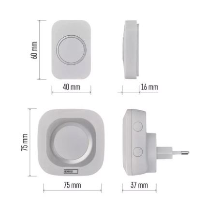 Campainha Sem Fios Plug-in 230V + 1xCR2032 IP44 branco