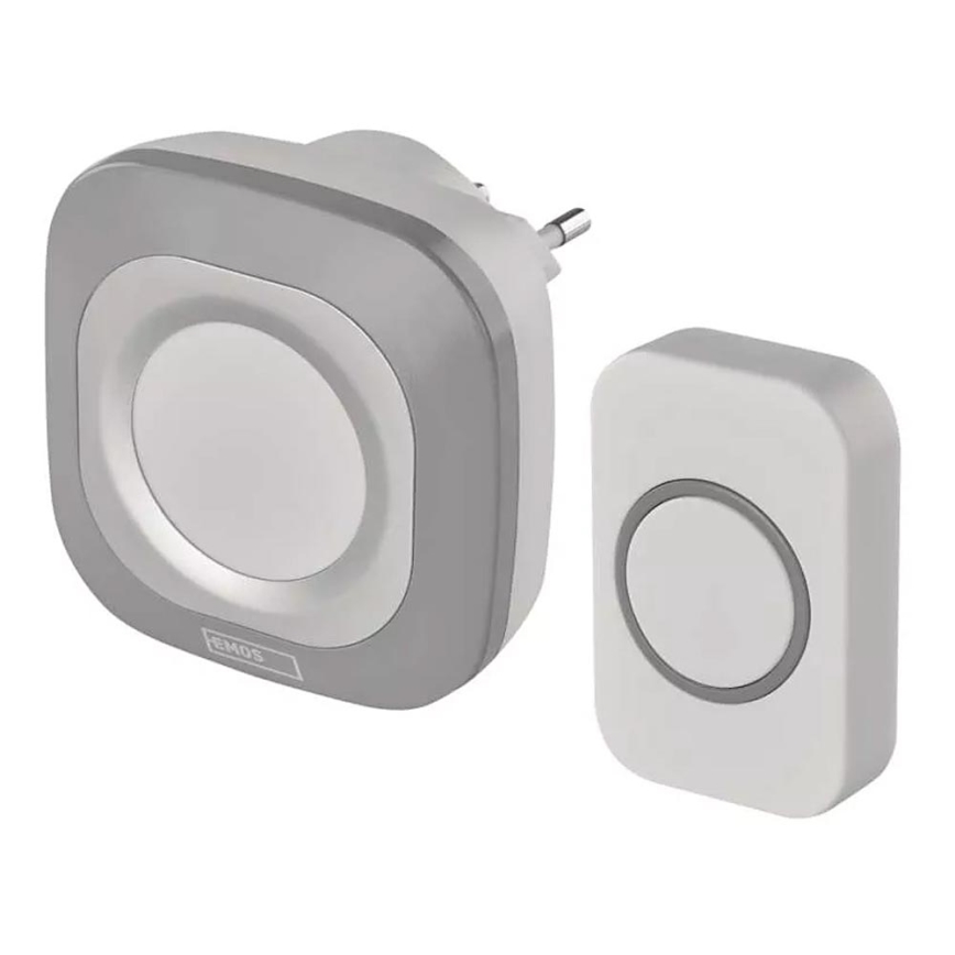 Campainha Sem Fios Plug-in 230V + 1xCR2032 IP44 cinzento
