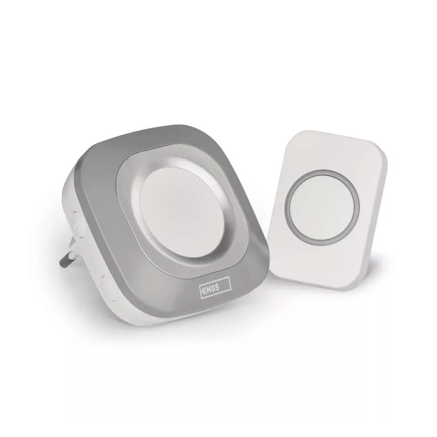 Campainha Sem Fios Plug-in 230V + 1xCR2032 IP44 cinzento