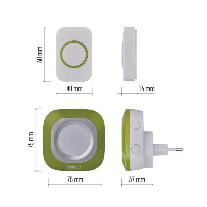 Campainha Sem Fios Plug-in 230V + 1xCR2032 IP44 verde