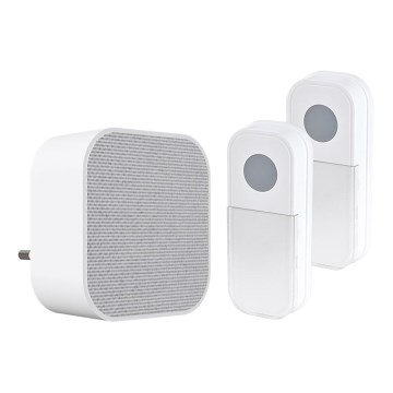 Campainha Sem Fios Plug-in 230V + 2x botão 2xCR2032 IP44 branco