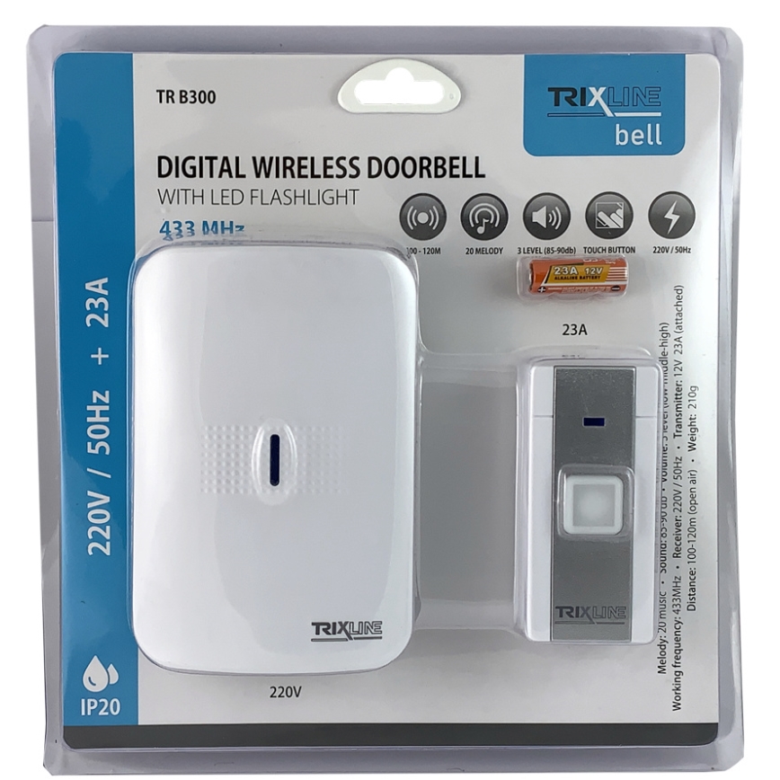 Campainha Sem Fios Plug-in BELL 230V + 1x23A branco