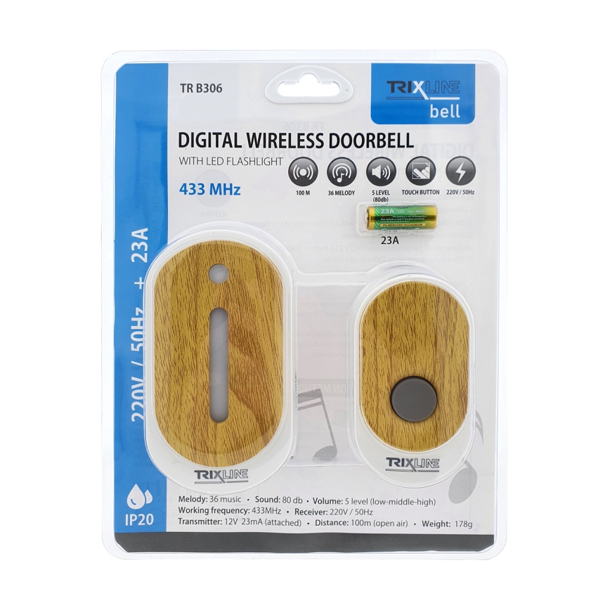 Campainha Sem Fios Plug-in BELL 230V + 1x23A castanho
