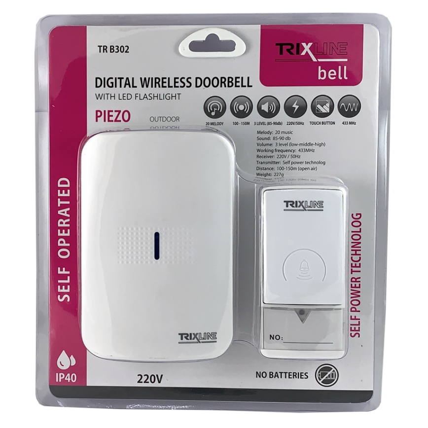 Campainha Sem Fios Plug-in PIEZO BELL 230V + 1x23A IP40 branco