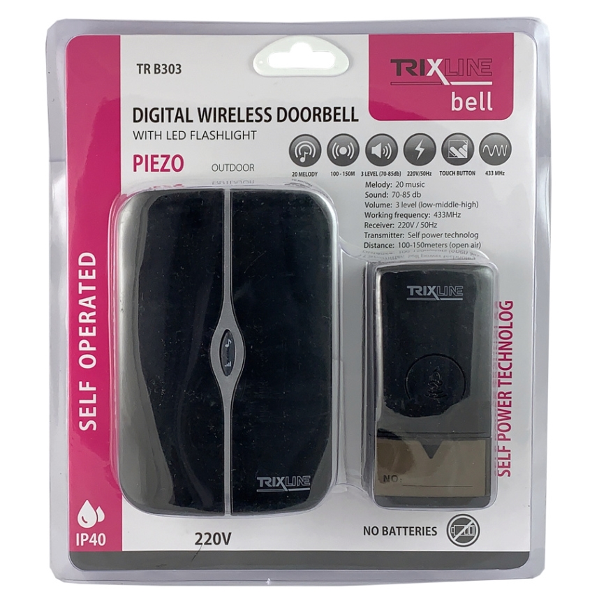 Campainha Sem Fios Plug-in PIEZO BELL 230V IP40 preto