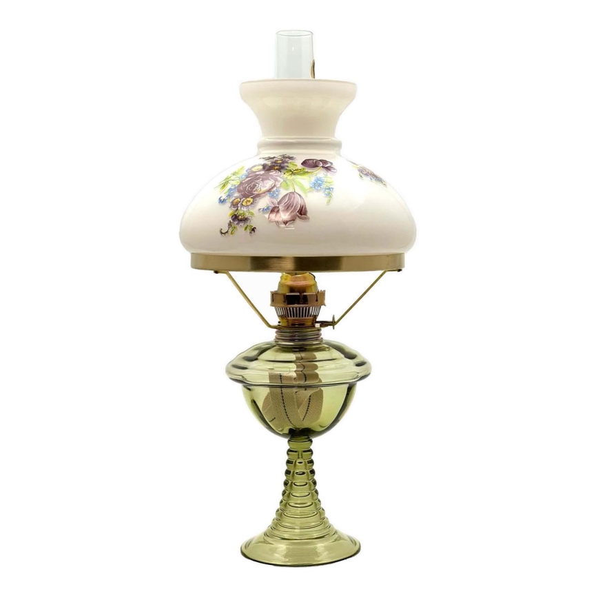 Candeeiro a óleo JASMÍNA 50 cm verde floresta com abajur floral