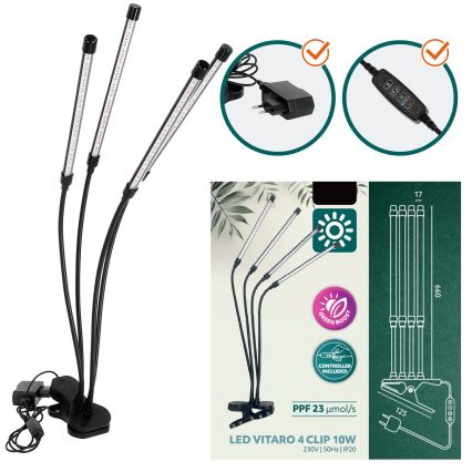 LED Regulação flexible candeeiro de mesa com clipe para o cultivo de plantas VITARO 4xLED/10W/230V preto