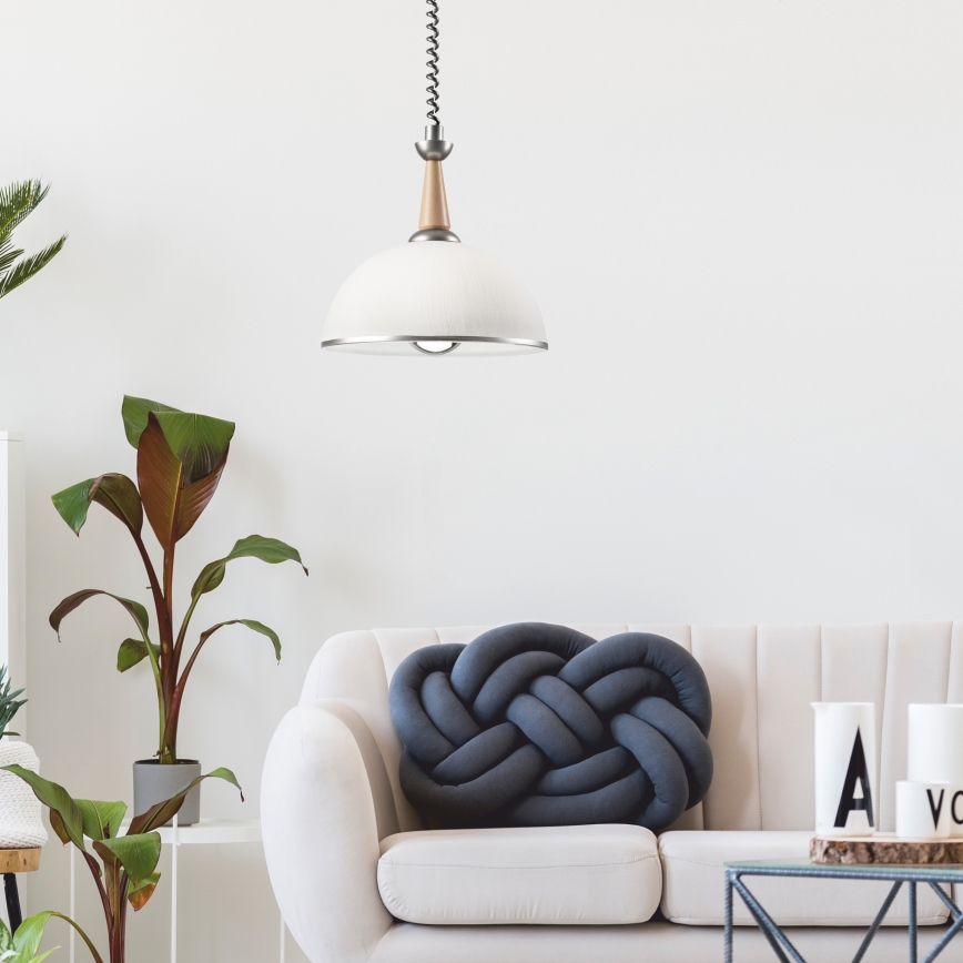 Candeeiro de altura ajustável CHIARA 1xE27/60W/230V prateado/bege/faia