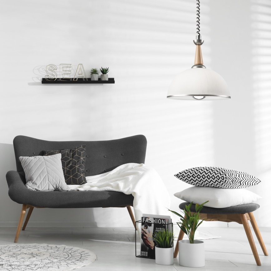 Candeeiro de altura ajustável CHIARA 1xE27/60W/230V prateado/bege/faia
