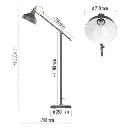 Candeeiro de chão ARTHUR 1xE27/25W/230V cinzento