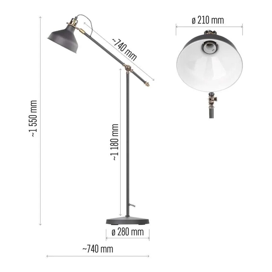 Candeeiro de chão ARTHUR 1xE27/25W/230V cinzento