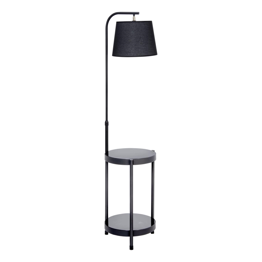 Candeeiro de chão com mesa 1xE27/60W/230V USB preto