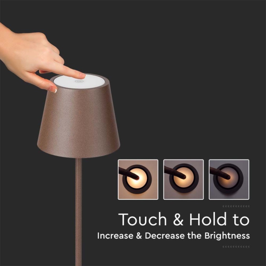 Candeeiro de chão LED recarregável com regulação 3em1 LED/4W/5V 4400 mAh 3000K IP54 castanho