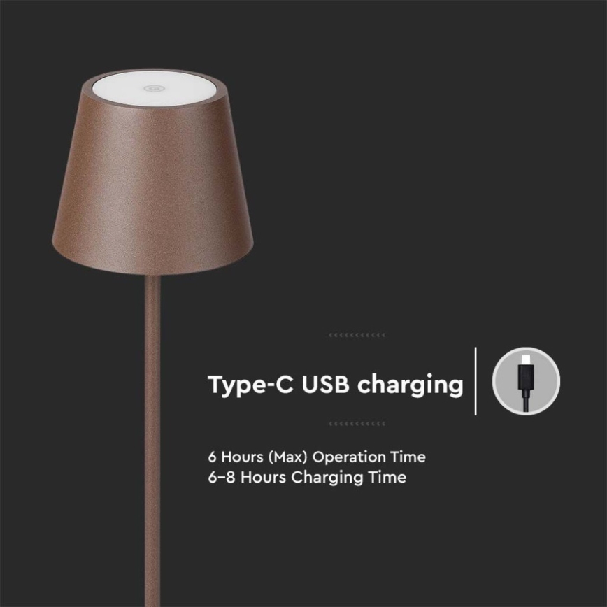 Candeeiro de chão LED recarregável com regulação 3em1 LED/4W/5V 4400 mAh 3000K IP54 castanho