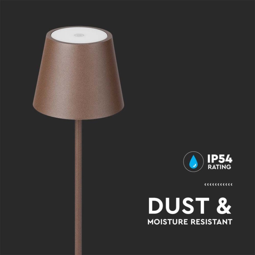 Candeeiro de chão LED recarregável com regulação 3em1 LED/4W/5V 4400 mAh 3000K IP54 castanho