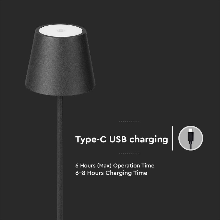 Candeeiro de chão LED recarregável com regulação 3em1 LED/4W/5V 4400 mAh 3000K IP54 preto