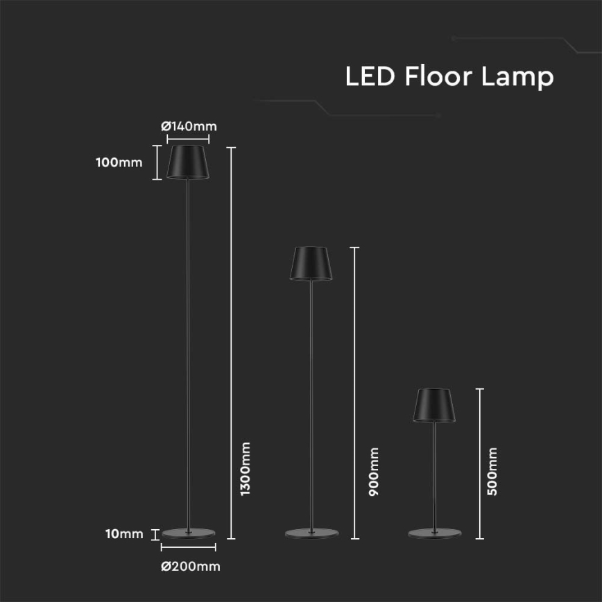 Candeeiro de chão LED recarregável com regulação 3em1 LED/4W/5V 4400 mAh 3000K IP54 preto