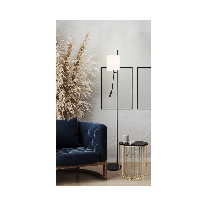 Candeeiro de chão LED TOKYO 1xE27/40W/230V + LED/3W preto/branco