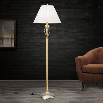 Candeeiro de chão TIZIA 1xE27/60W/230V branco/dourado/pátina