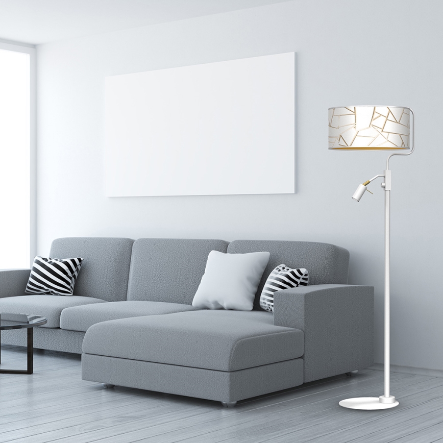 Candeeiro de chão ZIGGY 1xE27/40W/230V + 1xGU10/MR11/7W branco/dourado