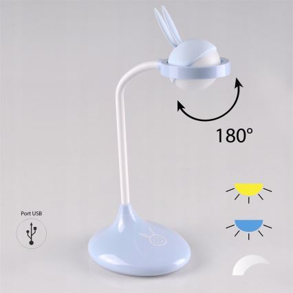 Candeeiro de criança LED de toque RABBIT LED/0,4W/5V 3000/6500K azul + USB