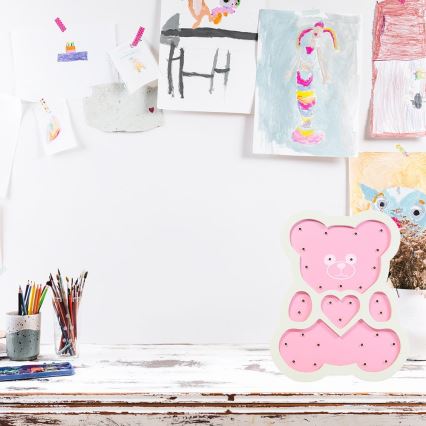 Candeeiro de criança LED LED/2xAA urso rosa