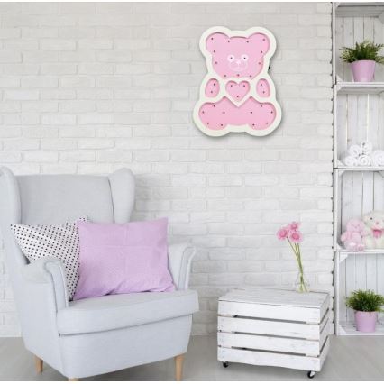 Candeeiro de criança LED LED/2xAA urso rosa