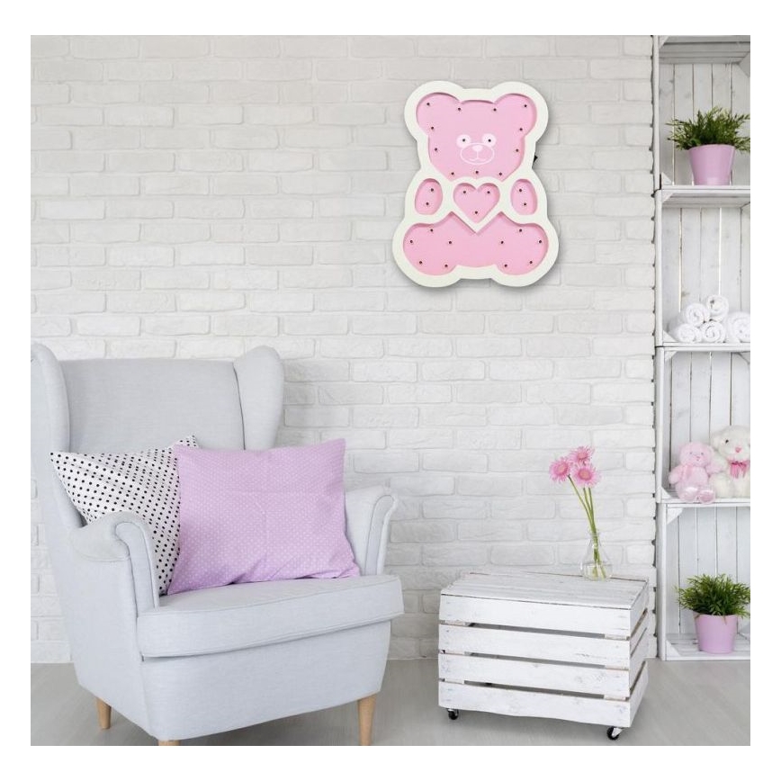 Candeeiro de criança LED LED/2xAA urso rosa
