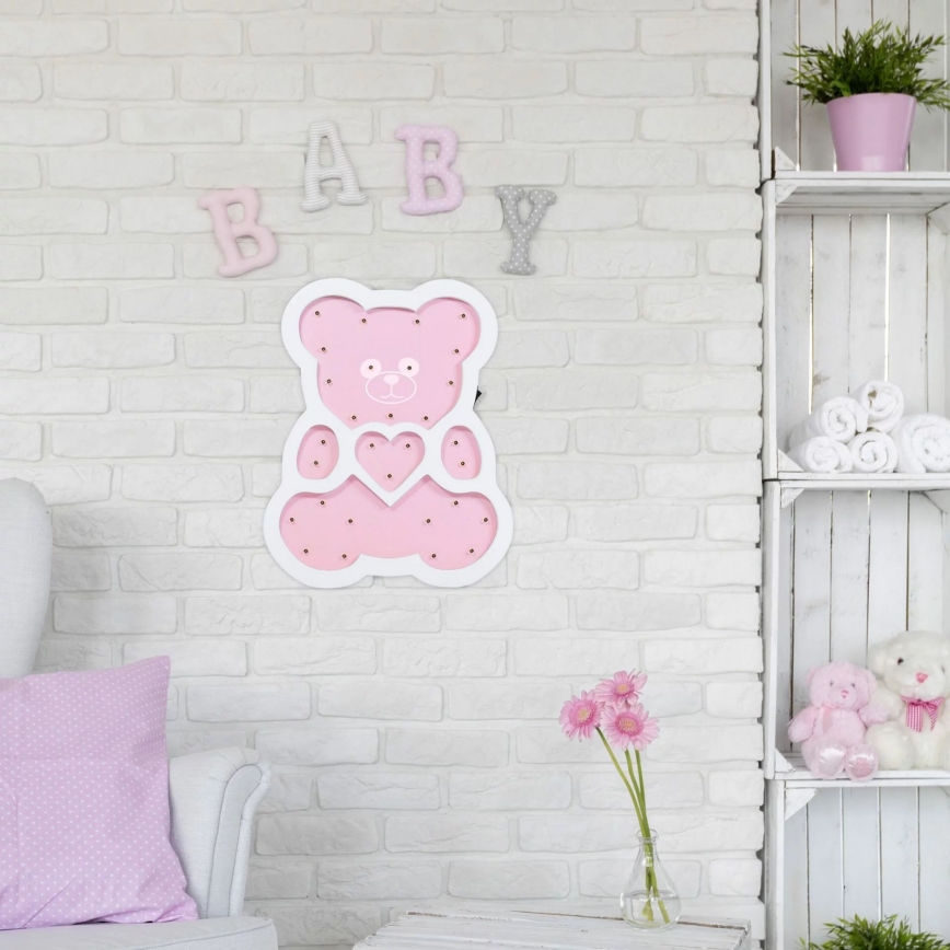 Candeeiro de criança LED LED/2xAA urso rosa