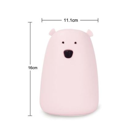 Candeeiro de criança LED RGB de toque BEAR LED/0,8W/5V pink + USB
