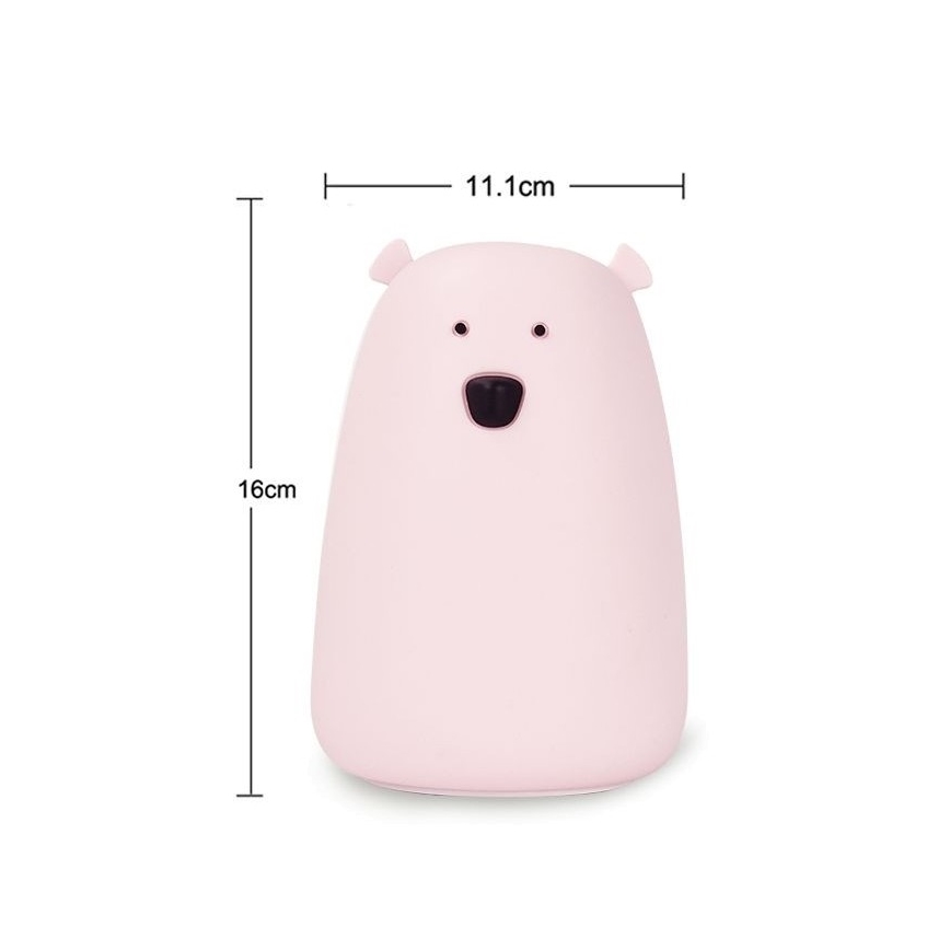 Candeeiro de criança LED RGB de toque BEAR LED/0,8W/5V pink + USB