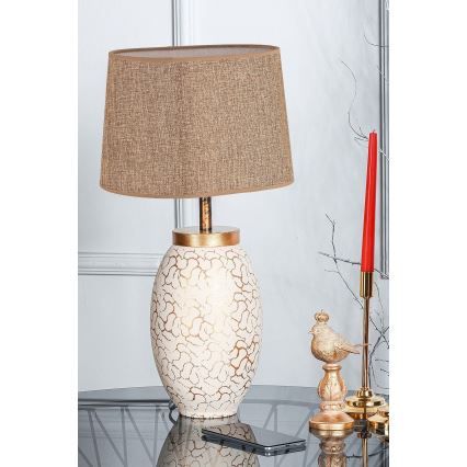Candeeiro de mesa 1xE27/40W/230V bege/dourado