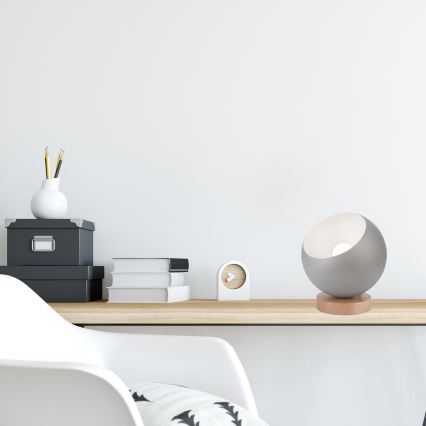 Candeeiro de mesa AVA BALL 1xE27/60W/230V prateado/faia