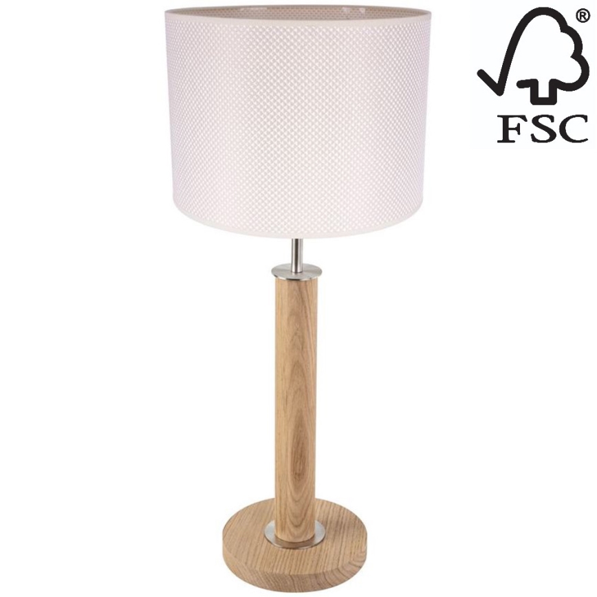 Candeeiro de mesa BENITA 1xE27/60W/230V 61 cm creme/carvalho – FSC certificado