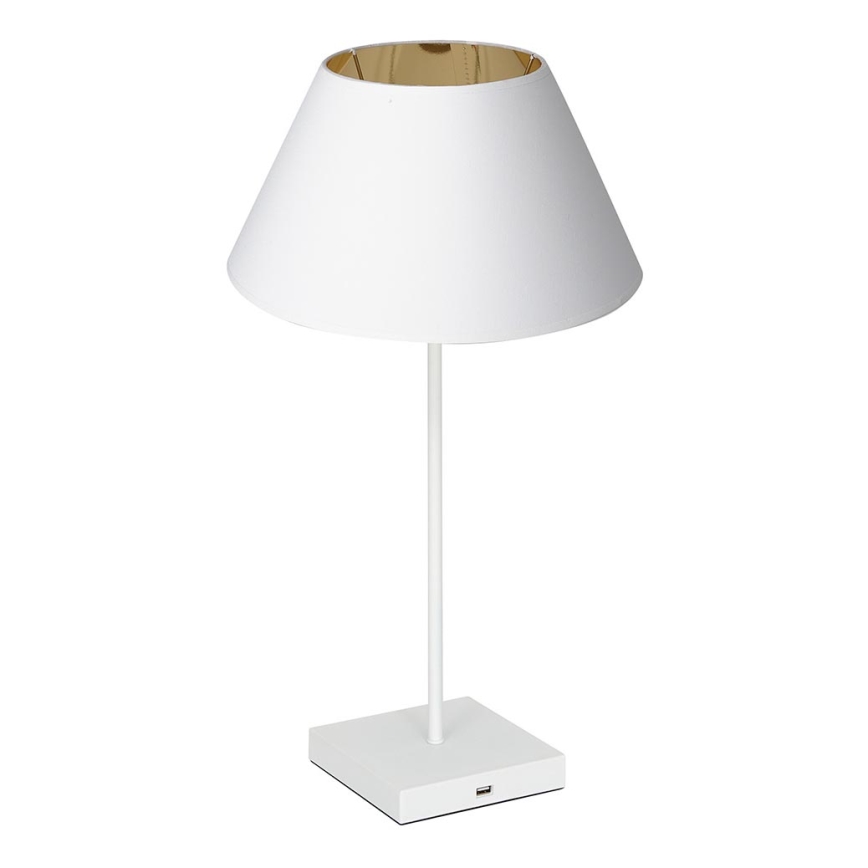 Candeeiro de mesa com conector USB 1xE27/60W/230V branco