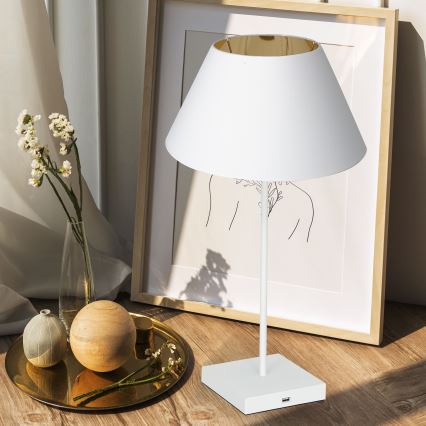 Candeeiro de mesa com conector USB 1xE27/60W/230V branco